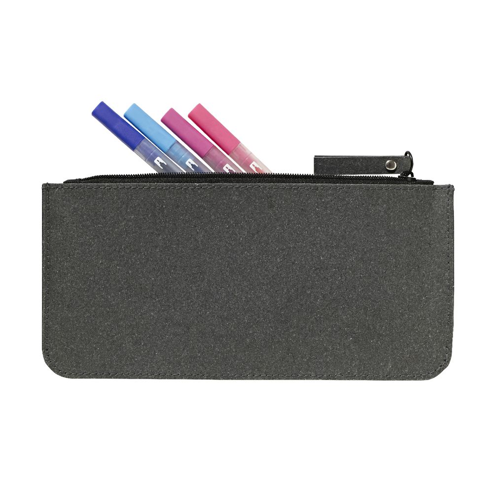 X Recycled Leather Flat Pencil Case Black