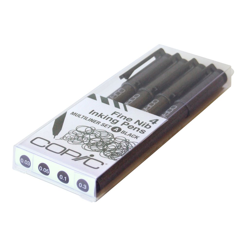 Copic Multiliner Fine Nib Inking Pens Set A Black 4 Pack
