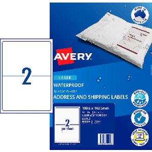 Avery 2UP Laser Waterproof Labels 5 Sheets