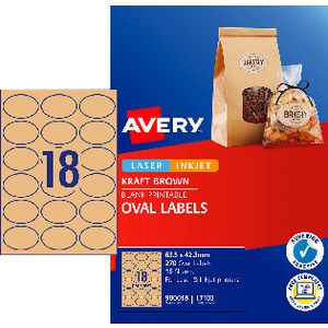 Avery 18UP Inkjet Laser Oval Labels Kraft Brown 15 Sheets