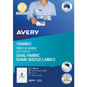 Avery 8UP Oval Fabric Name Badge Labels 10 Sheets