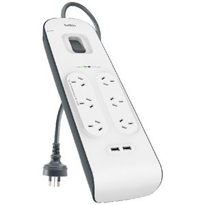 Belkin 6 Outlet Powerboard with 2 USB Ports 2.4A