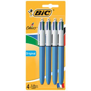 BIC 4 Colours Retractable Ballpoint Pens 1mm 4 Pack