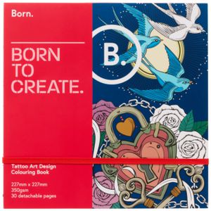 Born 9x9" Adult Colouring Book Tattoo Art