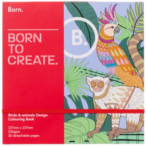 Born 9x9" Adult Colouring Book Birds and Animals