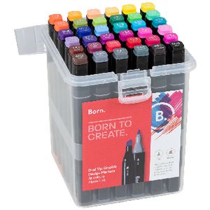 Born Dual-Tip Graphic Design Markers 36 Pack Assorted
