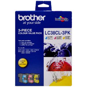 Brother LC 38 Ink Cartridges 3 Colour Value Pack