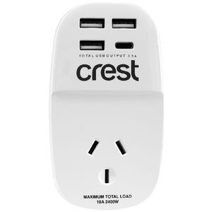 Crest 4-Port USB + 1 Socket Power Adaptor