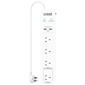 Crest 4 Outlet 2-Port USB Powerboard Surge Protected