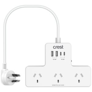 Crest 3 Socket Surge Power Hub 4 USB 0.9M