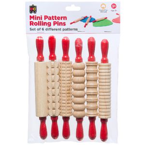 Educational Colours Mini Wooden Rolling Pin Patterned 6 Pack