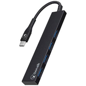 Bonelk Long-Life USB-C to 4 Port USB 3.0 Slim Hub Black