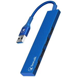 Bonelk Long-Life USB-A to 4 Port USB 3.0 Slim Hub Blue