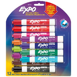 EXPO Low Odour Whiteboard Markers Vibrant Colours 12 Pack