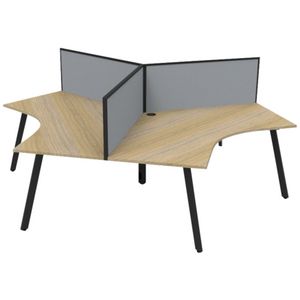 Rapidline 3 Person Desk w Eternity Legs and Screen Oak/Black