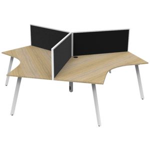 Rapidline 3 Person Desk w Eternity Legs and Screen Oak/White