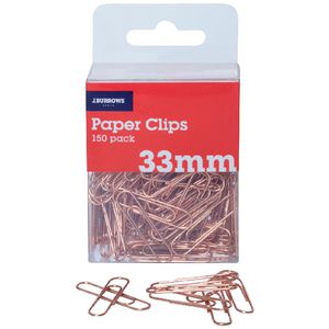J.Burrows 33mm Paper Clips Rose Gold 150 Pack