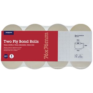 J.Burrows 2 Ply Bond Rolls 76x76mm 8 Pack