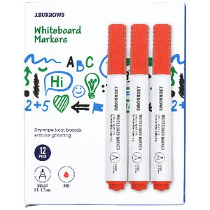 J.Burrows Whiteboard Markers Bullet Red 12 Pack