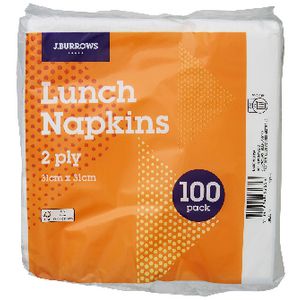 J.Burrows Lunch Napkins 2 Ply 100 Pack