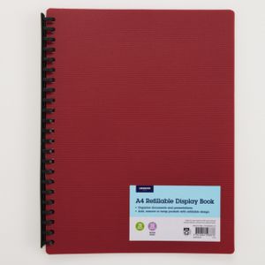 J.Burrows A4 Refillable Display Book 20 Pockets Red