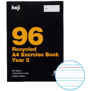 Keji A4 55gsm 18mm Ruled Exercise Book Year 2 QLD 96 Page
