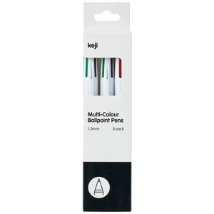 Keji 4 Colour Retractable Ballpoint Pens Assorted 3 Pack