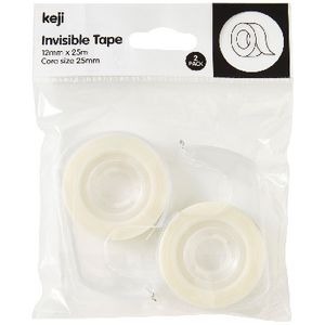 Keji Invisible Adhesive Tape with Dispenser 12mm x 25m 2 Pack