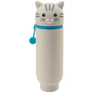 PuniLabo Single Zip Stand Up Silicone Pencil Case Grey Cat
