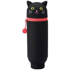 PuniLabo Single Zip Stand Up Silicone Pencil Case Black Cat