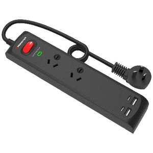 Monster 2 Socket 4 USB Surge Protector Black