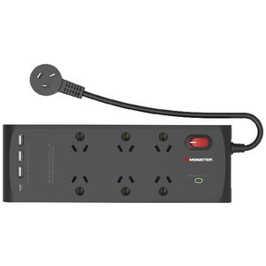 Monster 6 Socket USB Surge Protector Black