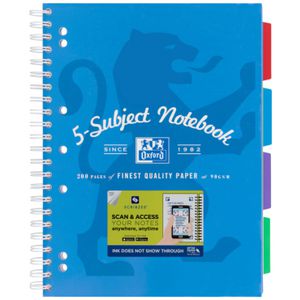 Oxford A4 5 Subject Notebook 200 Page with Scribzee Turquoise
