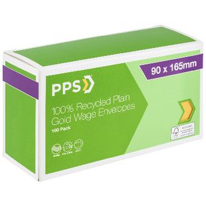 PPS Plain Wages Envelopes 90 x 165mm Gold 100 Pack