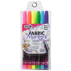 Tulip Fine Tip Fabric Markers 6 Pack Neon