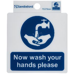 Sandleford Now Wash Your Hands Self Adhesive Sign 75 x 75mm
