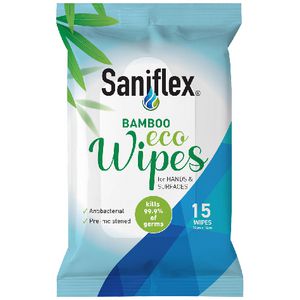 Saniflex Bamboo Antibacterial Hand and Surface Wipes 15 Pack
