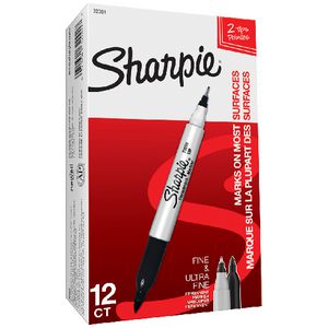 Sharpie Twin Tip Permanent Markers Black 12 Pack