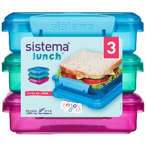 Sistema Sandwich Box To Go 450mL 3Pk Pink/Blue/Teal
