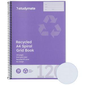 Studymate A4 Recycled Spiral Grid Notebook 120 Page