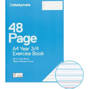 Studymate A4 70gsm 12mm Ruled Exercise Book QLD Yr 3/4 48 Pg