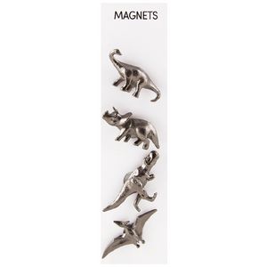 Three By Three Solid Cast Dinosaur Magnets 4 Pack Pewter