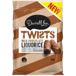 Darrell Lea Milk Chocolate Coated Liquorice Twists 200g
