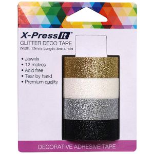 X-Press It Glitter Deco Tape 15mm x 3m Jewels 4 Pack
