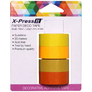 X-Press It Paper Deco Tape 15mm x 5m Sunshine 4 Pack