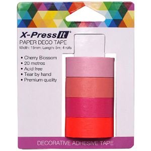 X-Press It Paper Deco Tape 15mm x 5m Cherry Blossom 4 Pack