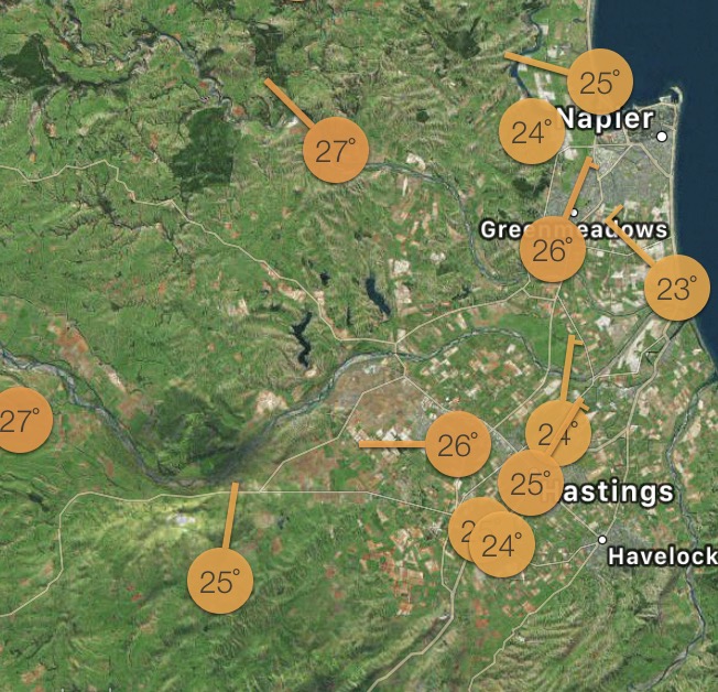 27C in Hawke’s Bay, 25 in Chch, 100km/h winds in Wellington