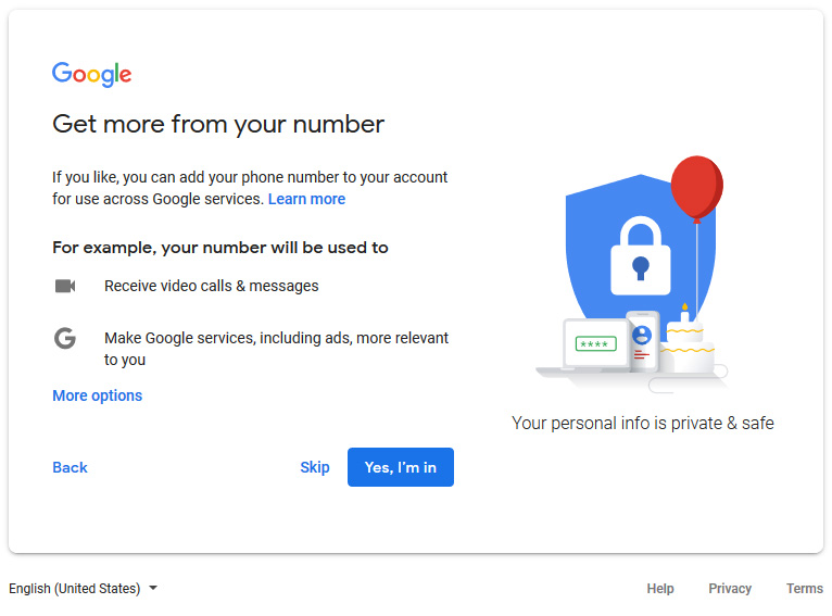 Image showing how you can add your phone number to be visable for Google Accounts