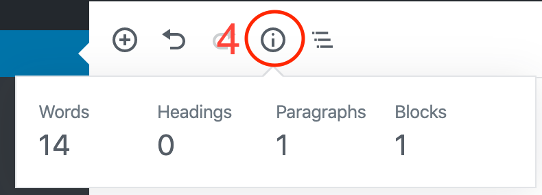 This image shows how to check your word count. You can click on the information icon in the menu at the top of the screen to see word count and other information.