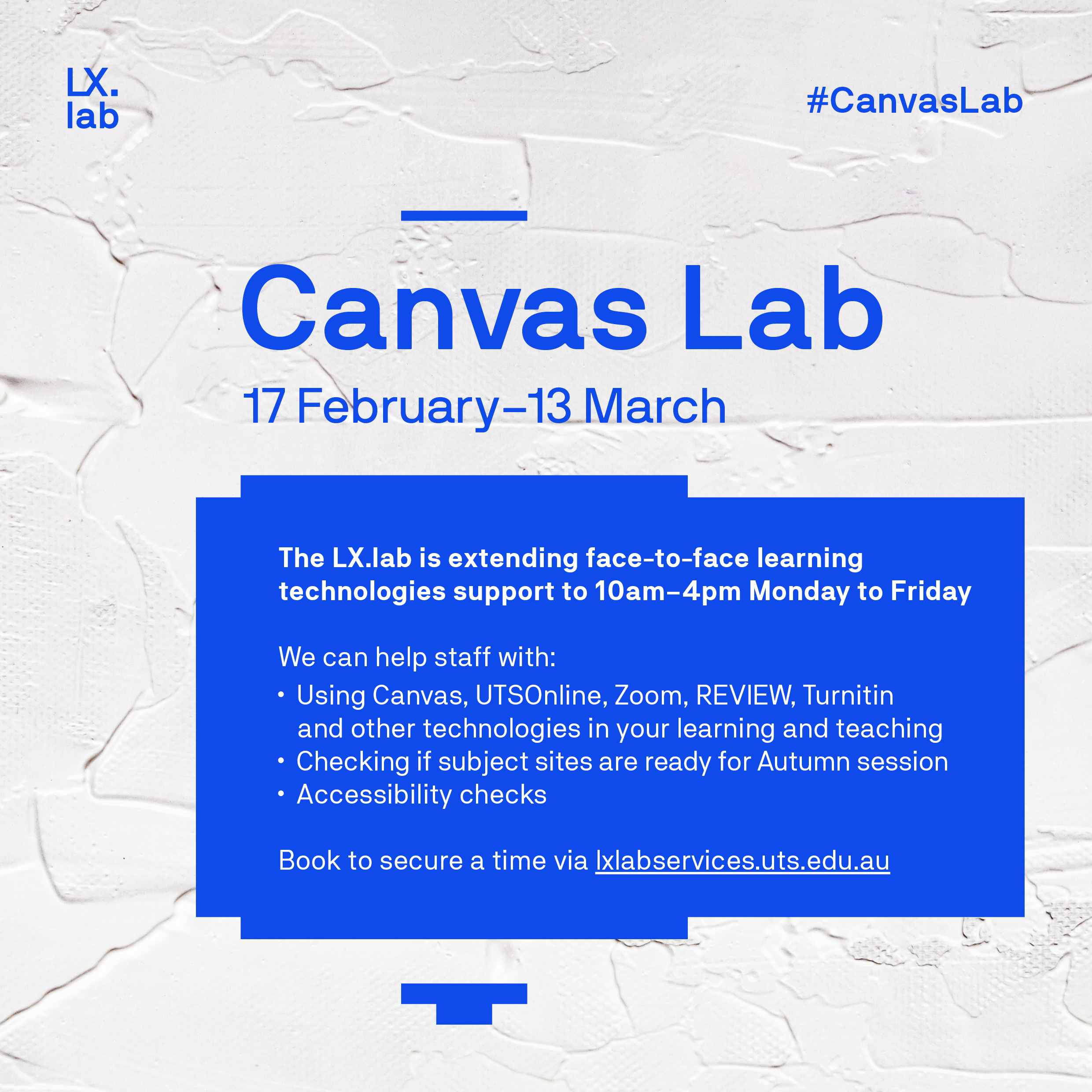 Canvas Lab Flyer with the date and support options that have been listed in the blog.